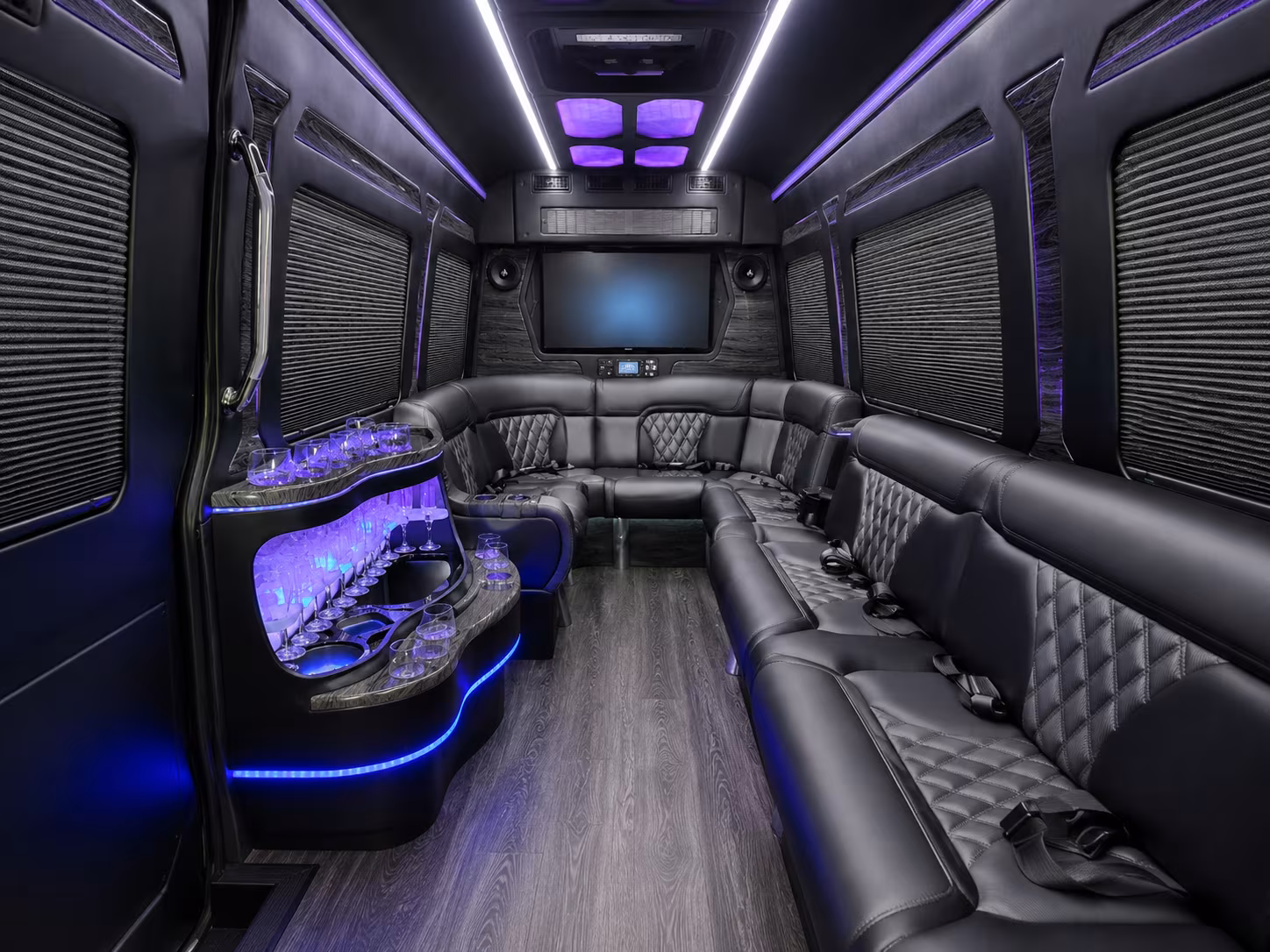 newark 40 passenger party bus inside