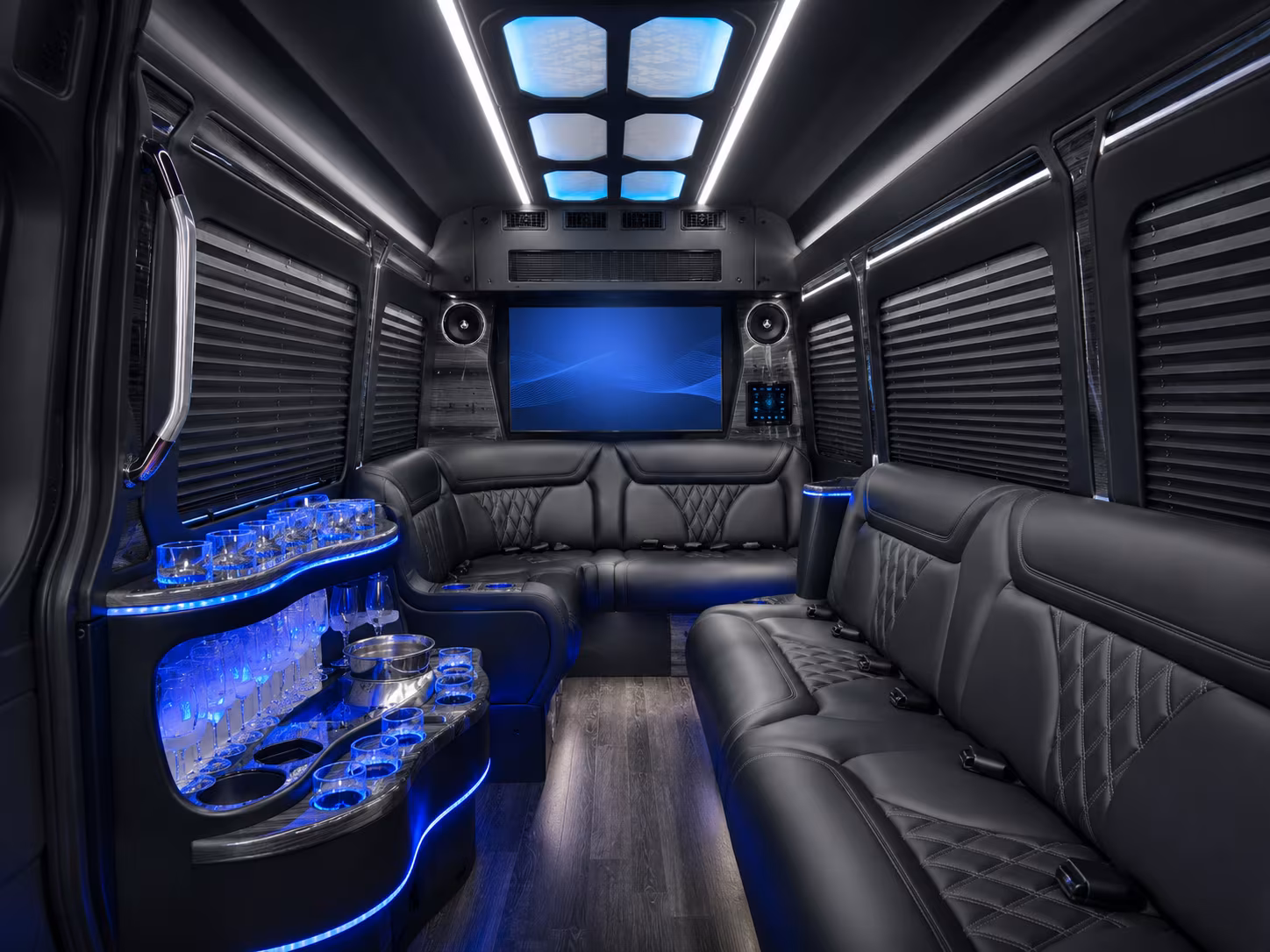 newark 50 passenger party bus inside